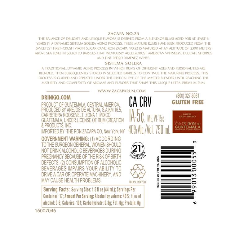 Zacapa No. 23 Rum, 750 mL (80 proof)