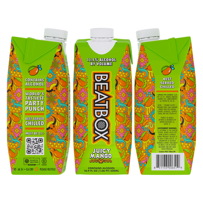 BeatBox Juicy Mango 500ml 11.1% ABV Wine Party Punch