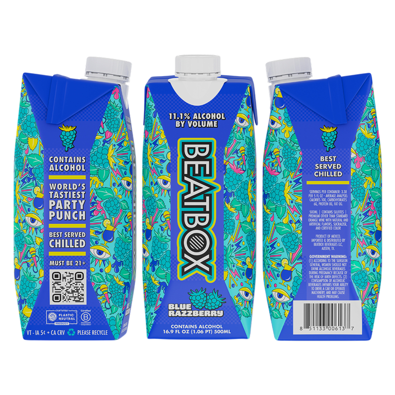 BeatBox Blue Razzberry 500ml 11.1% ABV Wine Party Punch