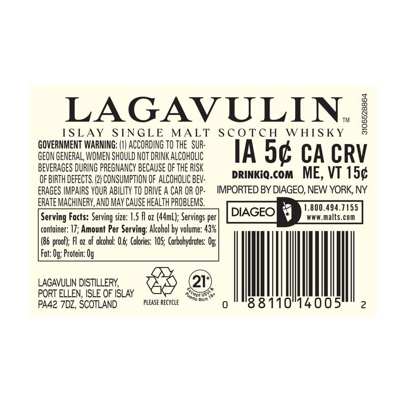 Lagavulin 16 Year Old Islay Single Malt Scotch Whisky, 750 mL (86 proof)