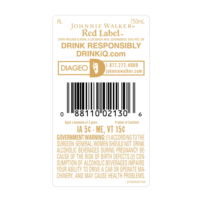 Johnnie Walker Red Label Scotch 750ml (80 Proof)